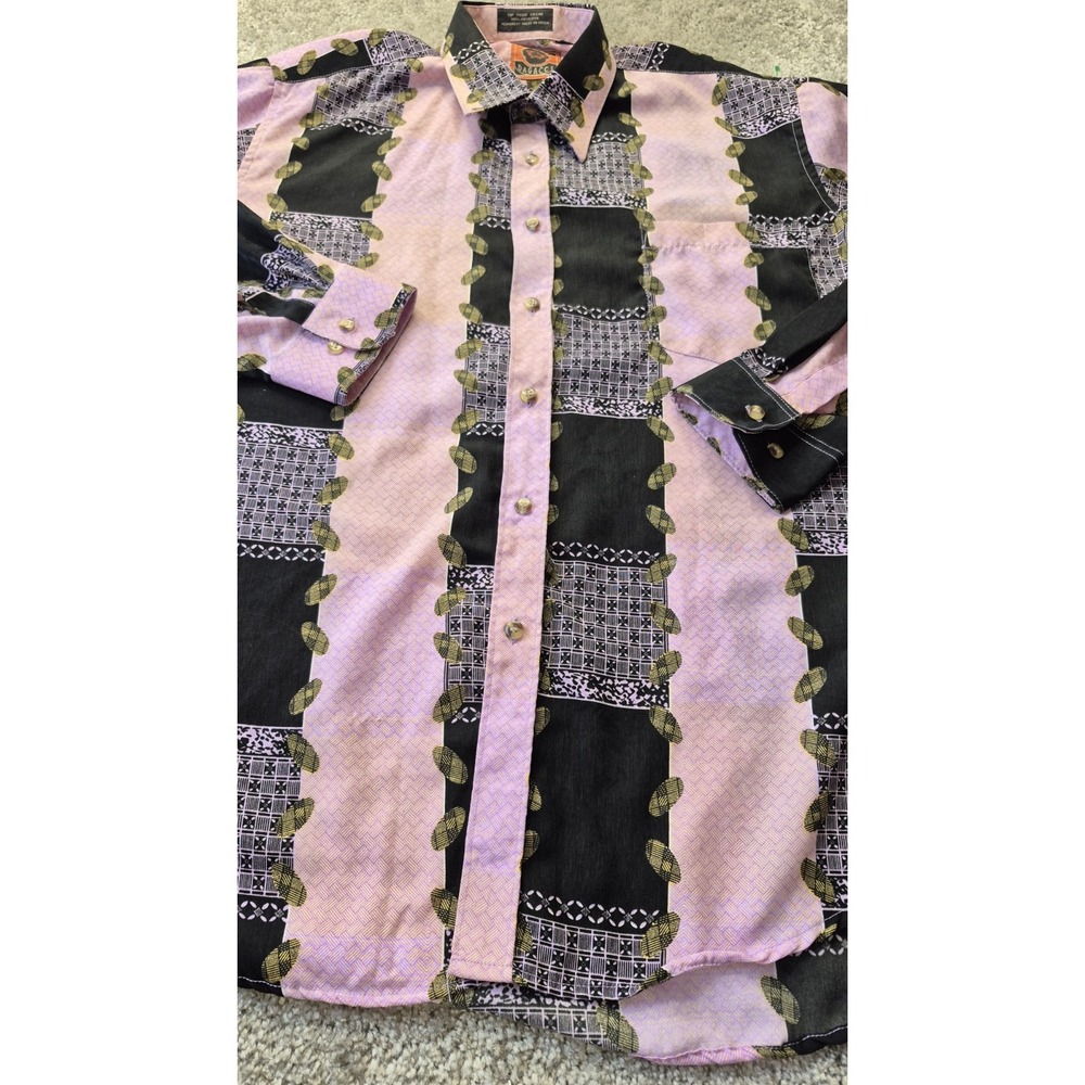 Dagacci Long Sleeve shirt Mens Large 16-16.5  Pink Black Stripe‎ Pattern - Picture 4 of 12